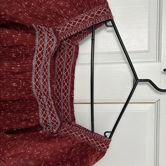 Madewell Burgundy Embroidered Square-Neck Blouse - Picture 5 of 6